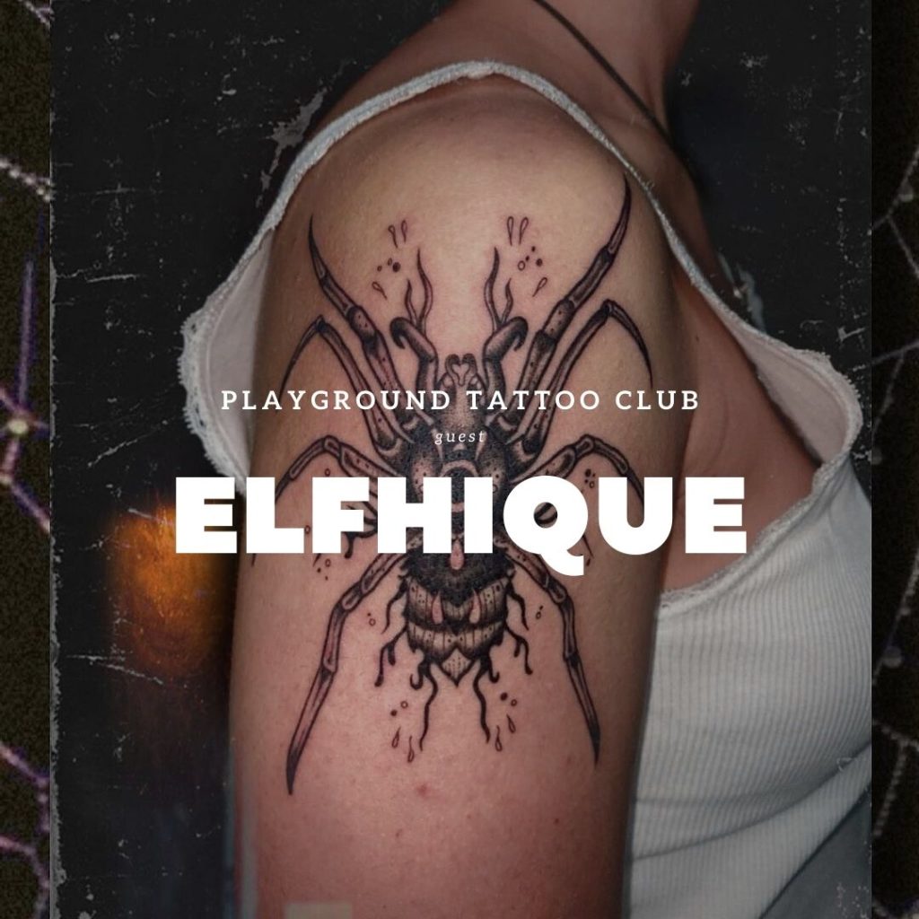 photo d'un tatouage illustrant une mygale sur un bras