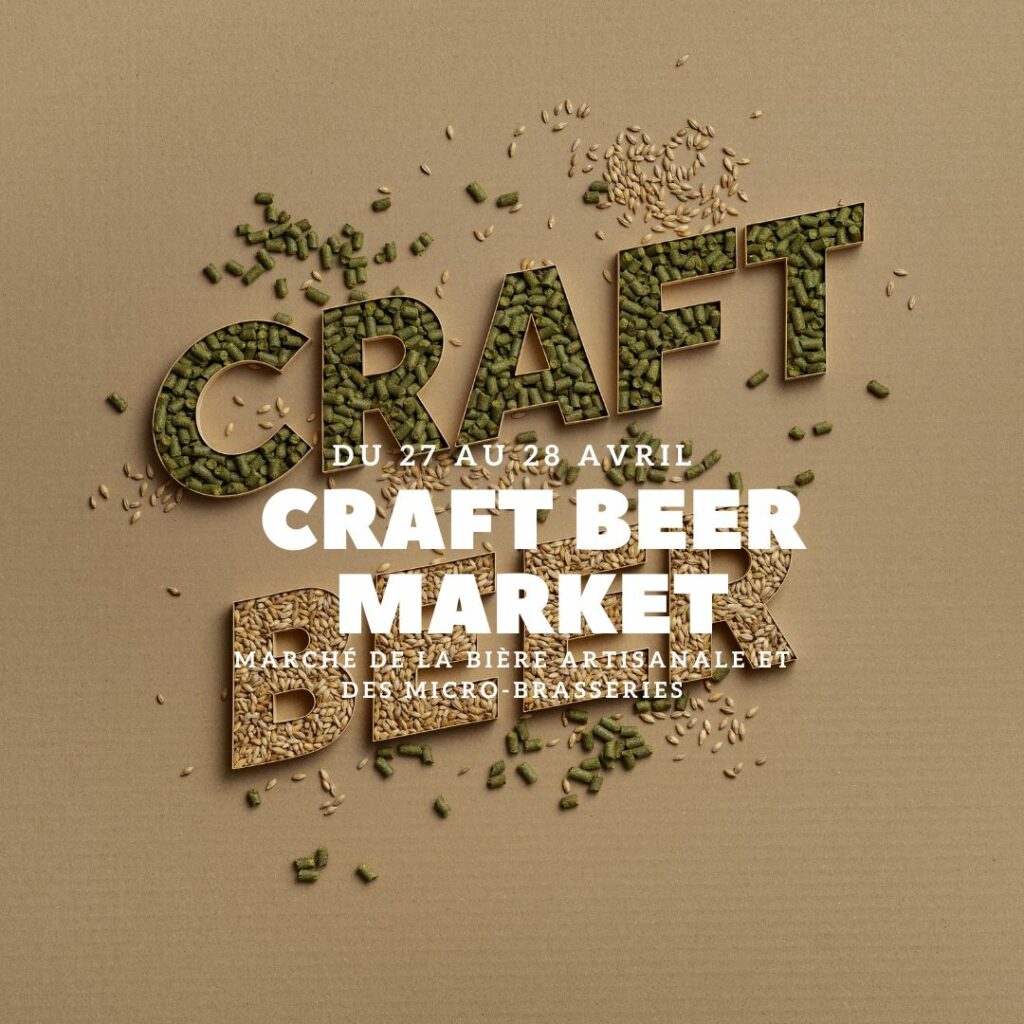 le mot "craft beer" écrit avec des houblons